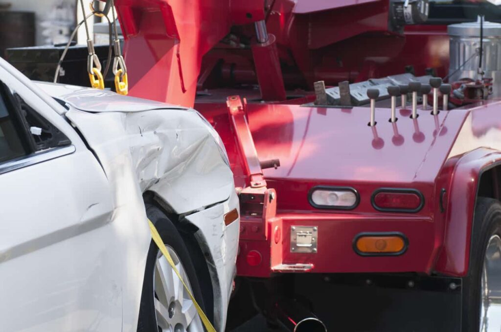 Wrecked Car on a Tow Truck